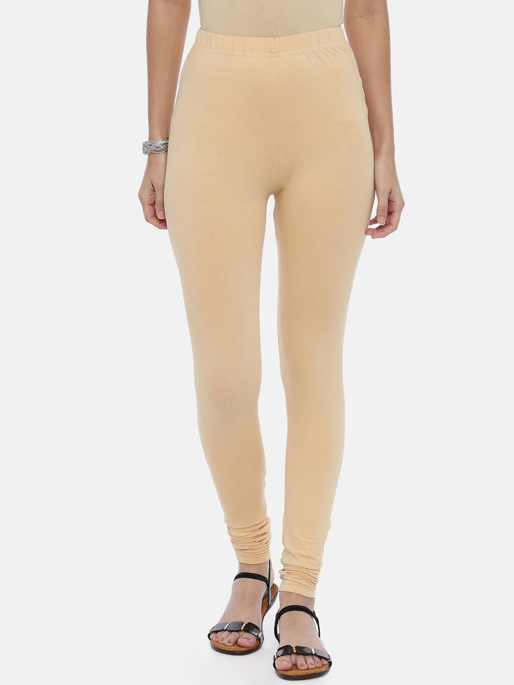 Souchii Beige Solid Churidar-Length Leggings | Grocsy