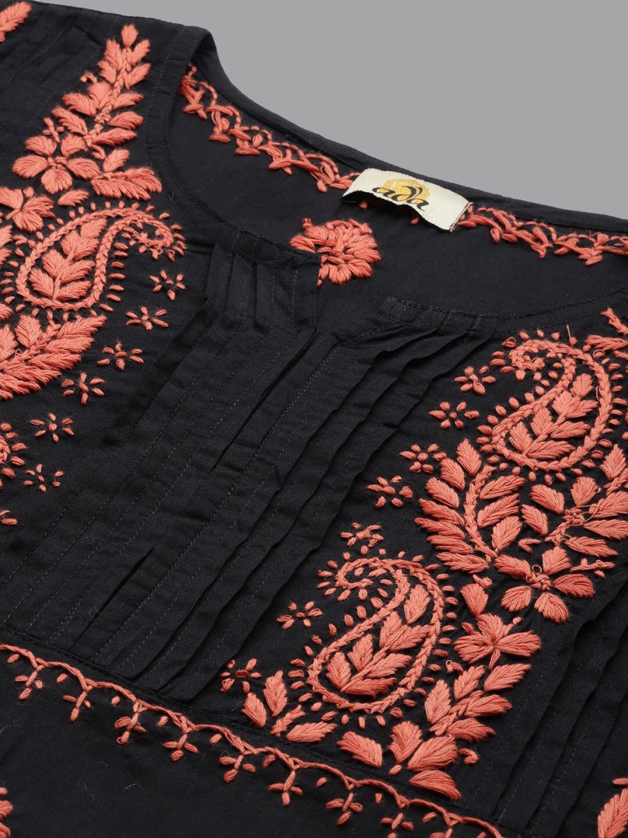 ADA Ethnic Motifs Embroidered Chikankari Cotton Straight Kurta | Grocsy