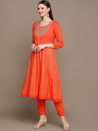 HERE&NOW Ethnic Motifs Embroidered Mirror Work Anarkali Kurta with Trousers & Dupatta | Grocsy