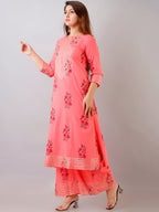 HERE&NOW Floral Printed Gotta Patti Regular Kurta with Palazzos | Grocsy