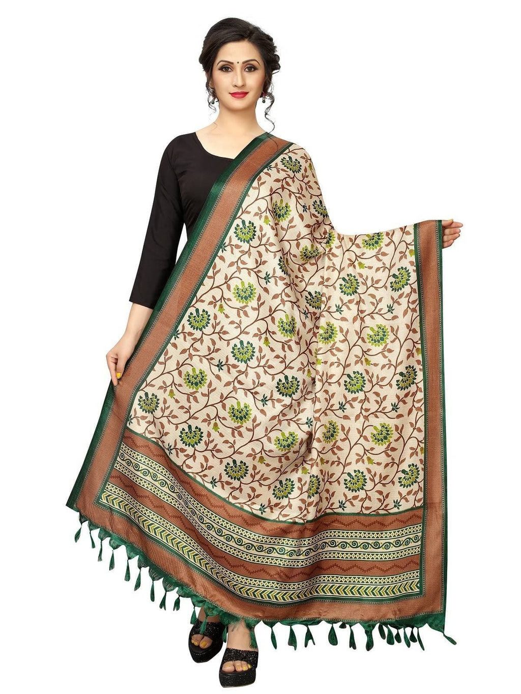 Vamika Green Printed Khadi Bhagalpuri Dupatta | Grocsy