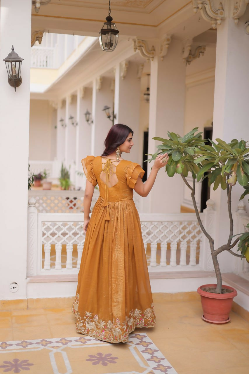 Teeya Creation Womens New Trending Silver Crunchy With Beads Embroidery-Work Gown Set | Grocsy