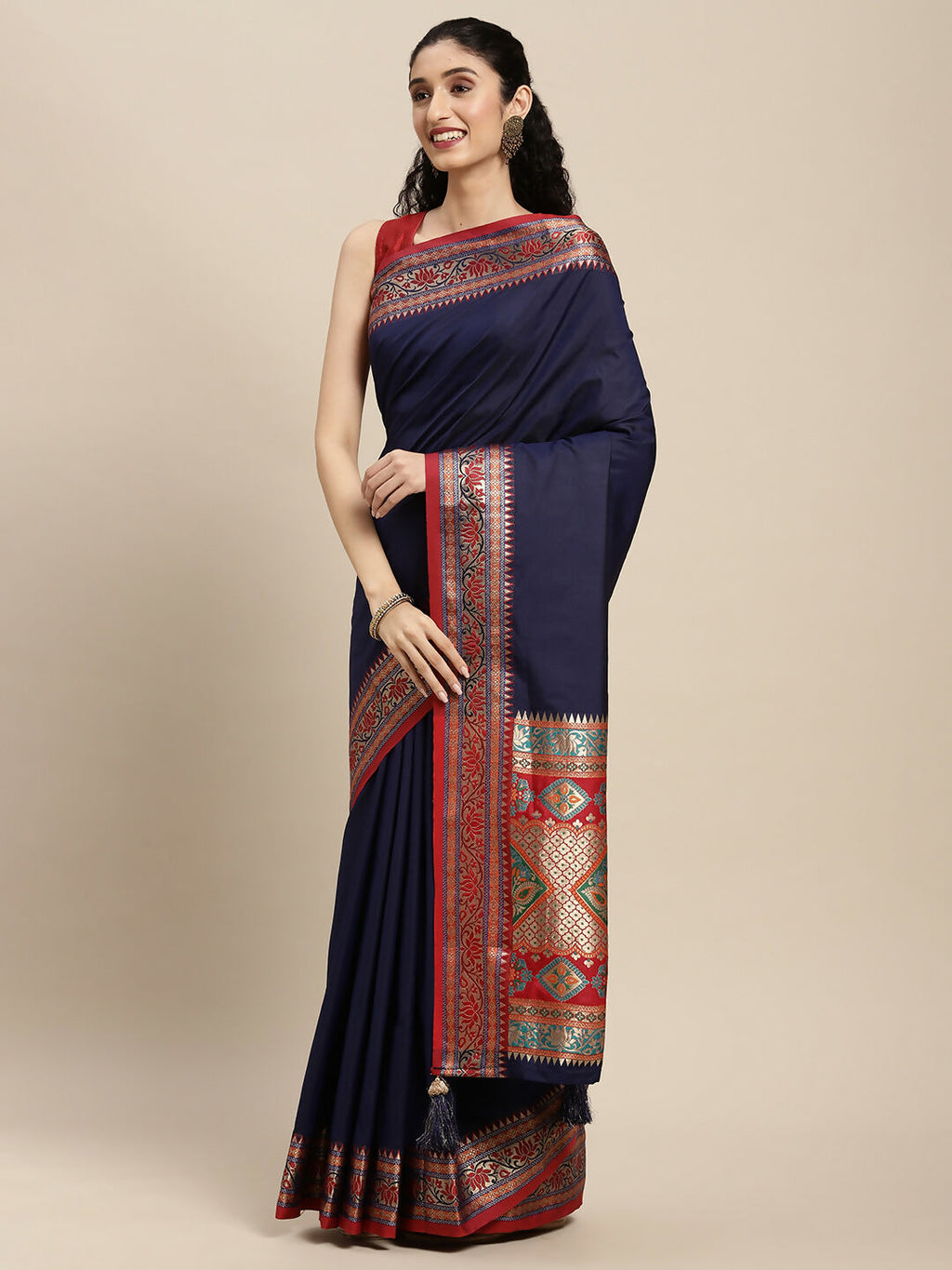 Shree Shyam Fashion Silk Blend Blue Saree | Grocsy