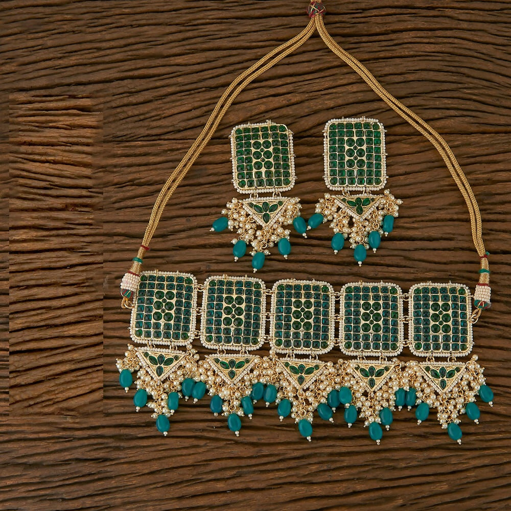 Joban Fashion Women Golden White Green Necklace Set | Grocsy