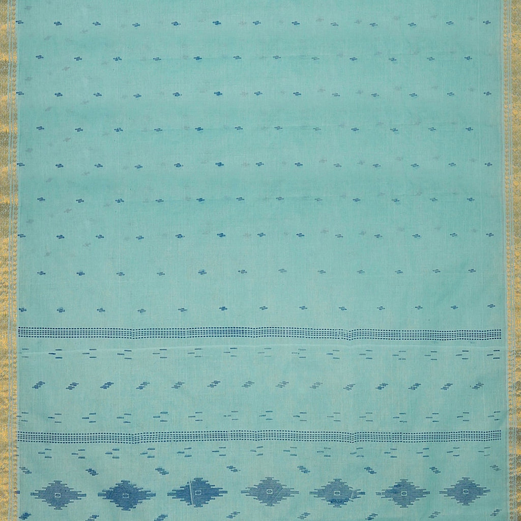 Exclusive Collection 100% Pure Cotton Sea Green Tant Saree With Hand Weaving Work | Grocsy