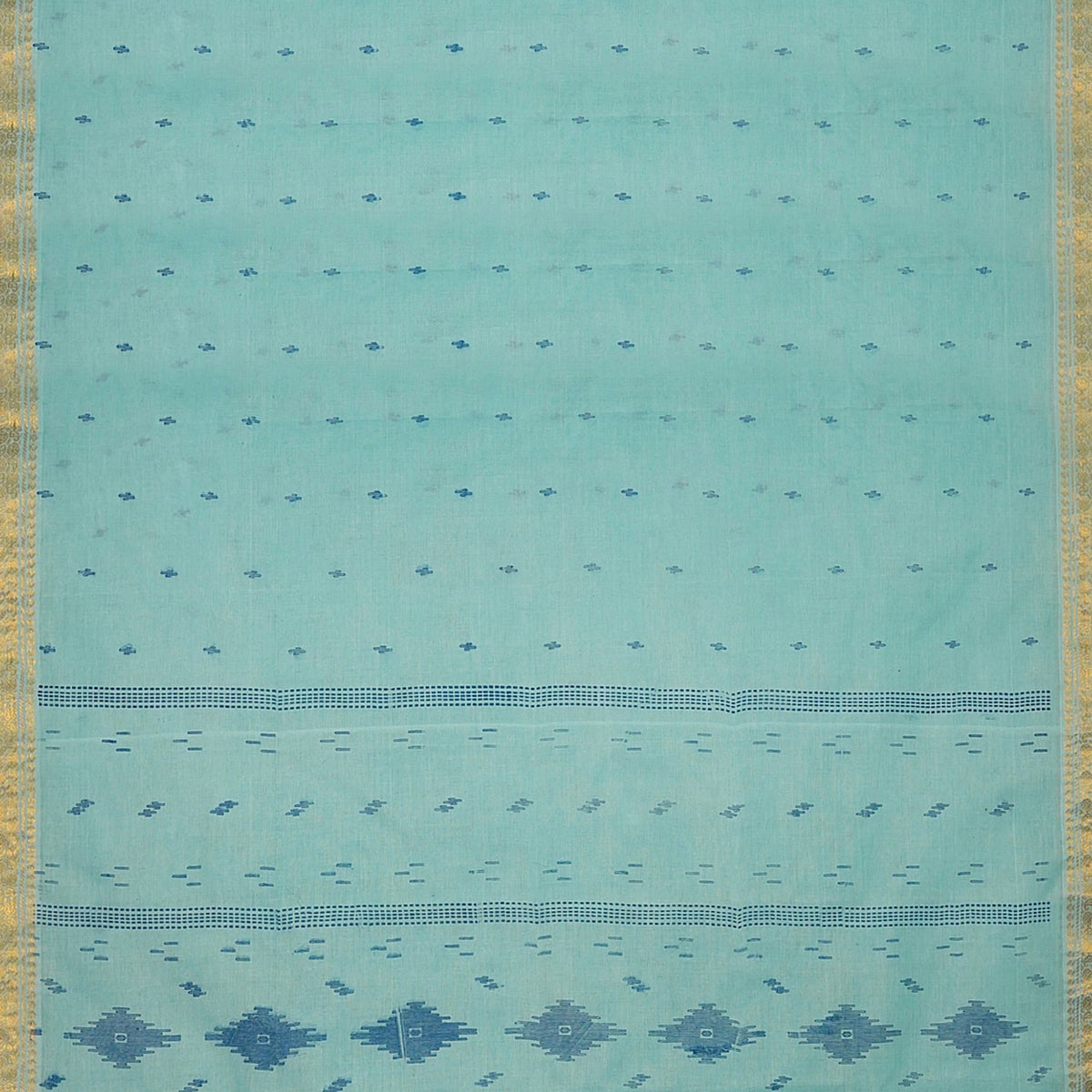 Exclusive Collection 100% Pure Cotton Sea Green Tant Saree With Hand Weaving Work | Grocsy