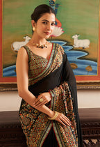 Monjolika Fashion Black Paisley Print Georgette Designer Saree | Grocsy