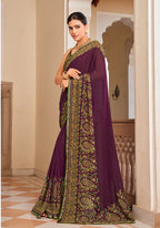 Monjolika Fashion Purple Paisley Print Georgette Designer Saree | Grocsy
