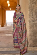 Monjolika Fashion Multicolour Block Print Silk Blend Designer Saree | Grocsy