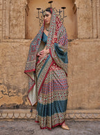 Monjolika Fashion Silk Blend Multicolour Block Print Traditional Saree | Grocsy