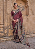 Monjolika Fashion Paisley Print Wine Silk Blend Trendy Saree | Grocsy