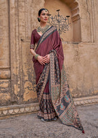 Monjolika Fashion Paisley Print Wine Silk Blend Trendy Saree | Grocsy