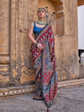Monjolika Fashion Paisley Print Maroon Silk Blend Trendy Saree | Grocsy