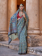 Monjolika Fashion Paisley Print Blue Silk Blend Trendy Saree | Grocsy