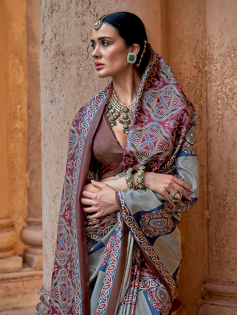 Monjolika Fashion Paisley Print Multicolour Silk Blend Trendy Saree | Grocsy