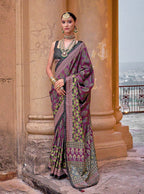 Monjolika Fashion Silk Blend Block Print Traditional Saree in Purple | Grocsy