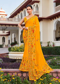 Monjolika Fashion Yellow Printed Georgette Contemporary Saree | Grocsy