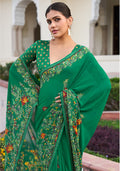 Monjolika Fashion Green Printed Georgette Contemporary Saree | Grocsy