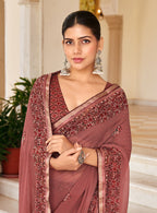 Monjolika Fashion Rust Georgette Printed Festival Desginer Trendy Saree | Grocsy