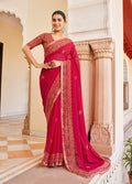 Monjolika Fashion Rani Pink Georgette Printed Festival Desginer Trendy Saree | Grocsy