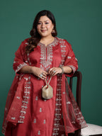 Indo Era Plus Size Ethnic Motifs Embroidered Gotta Patti Kurta Set | Grocsy