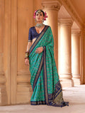 Monjolika Fashion Turquoise Silk Blend Patola Print Classic Saree | Grocsy