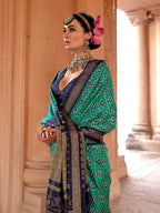 Monjolika Fashion Turquoise Silk Blend Patola Print Classic Saree | Grocsy