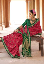 Monjolika Fashion Rani Pink Silk Blend Patola Print Classic Saree | Grocsy