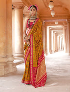 Monjolika Fashion Mustard Silk Blend Patola Print Classic Saree | Grocsy