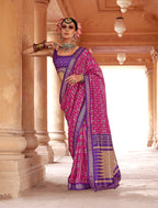 Monjolika Fashion Magenta Silk Blend Patola Print Classic Saree | Grocsy