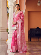 Monjolika Fashion Pink Weaving Georgette Party Contemporary Saree | Grocsy