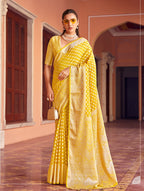 Monjolika Fashion Yellow Weaving Georgette Party Contemporary Saree | Grocsy