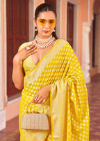 Monjolika Fashion Yellow Weaving Georgette Party Contemporary Saree | Grocsy