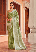 Monjolika Fashion Olive Green Weaving Georgette Party Contemporary Saree | Grocsy
