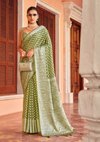 Monjolika Fashion Olive Green Weaving Georgette Party Contemporary Saree | Grocsy