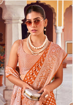 Monjolika Fashion Orange And Rust Weaving Georgette Party Contemporary Saree | Grocsy