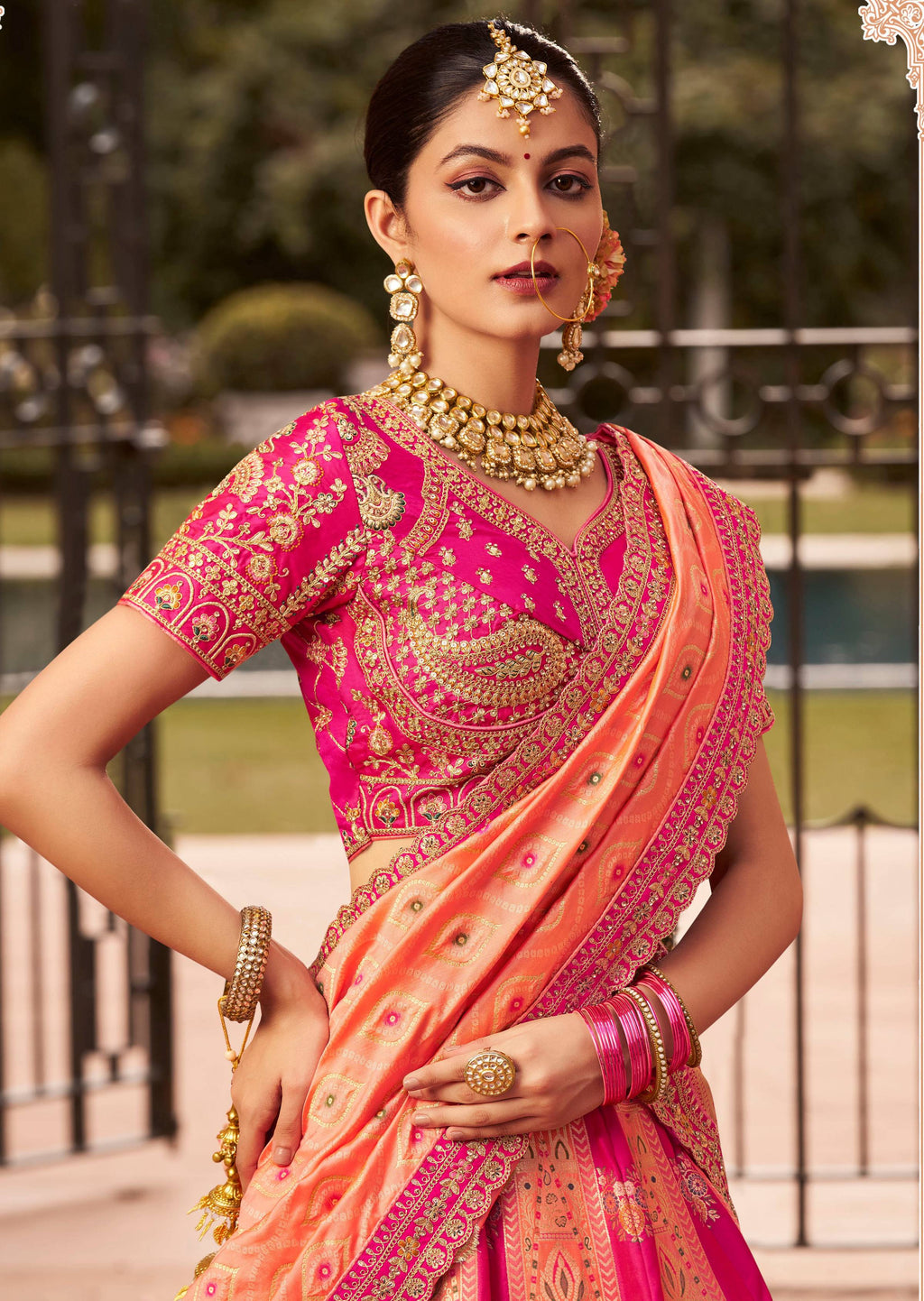 Monjolika Fashion Rani Pink Banarasi Silk Diamond Wedding Trendy Lehenga Choli | Grocsy