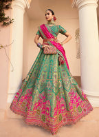 Monjolika Fashion Turquoise Banarasi Silk Diamond Wedding Trendy Lehenga Choli | Grocsy