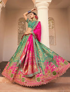Monjolika Fashion Turquoise Banarasi Silk Diamond Wedding Trendy Lehenga Choli | Grocsy