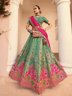 Monjolika Fashion Turquoise Banarasi Silk Diamond Wedding Trendy Lehenga Choli | Grocsy
