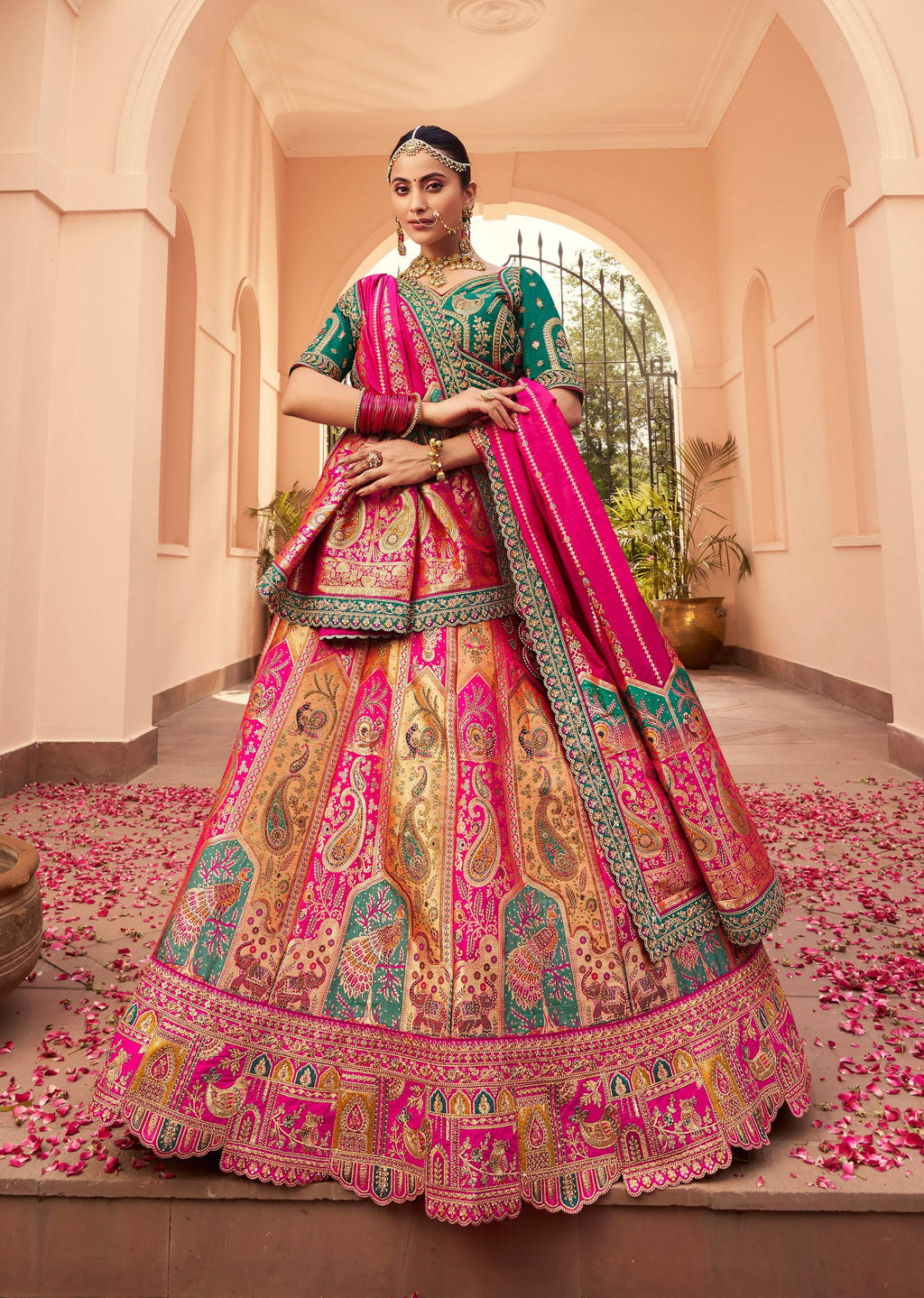 Monjolika Fashion Multi Colour Banarasi Silk Diamond Wedding Trendy Lehenga Choli | Grocsy