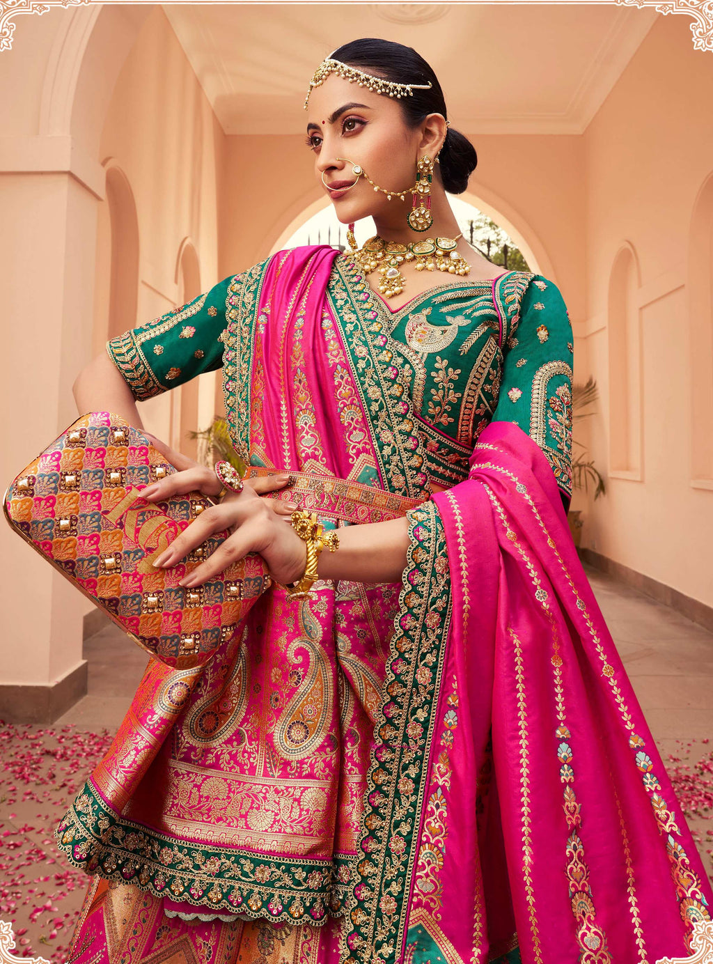 Monjolika Fashion Multi Colour Banarasi Silk Diamond Wedding Trendy Lehenga Choli | Grocsy