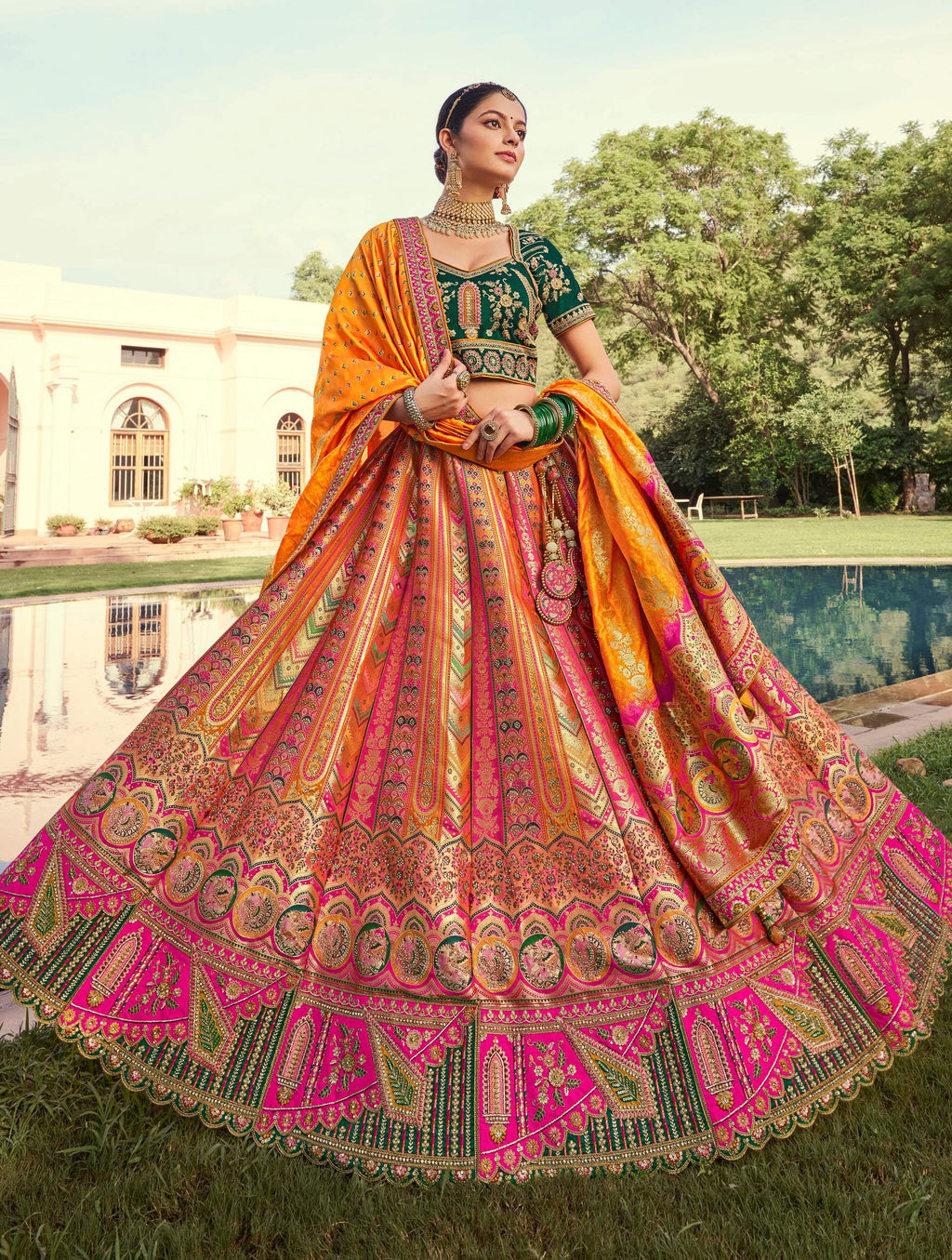 Monjolika Fashion Multi Colour Banarasi Silk Diamond Wedding Trendy Lehenga Choli | Grocsy