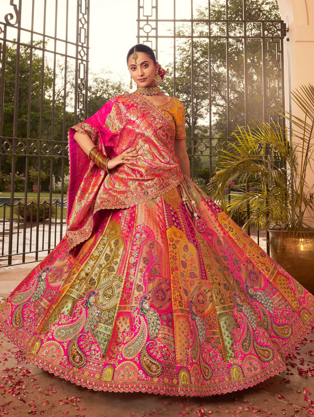 Monjolika Fashion Multi Colour Banarasi Silk Diamond Wedding Trendy Lehenga Choli | Grocsy