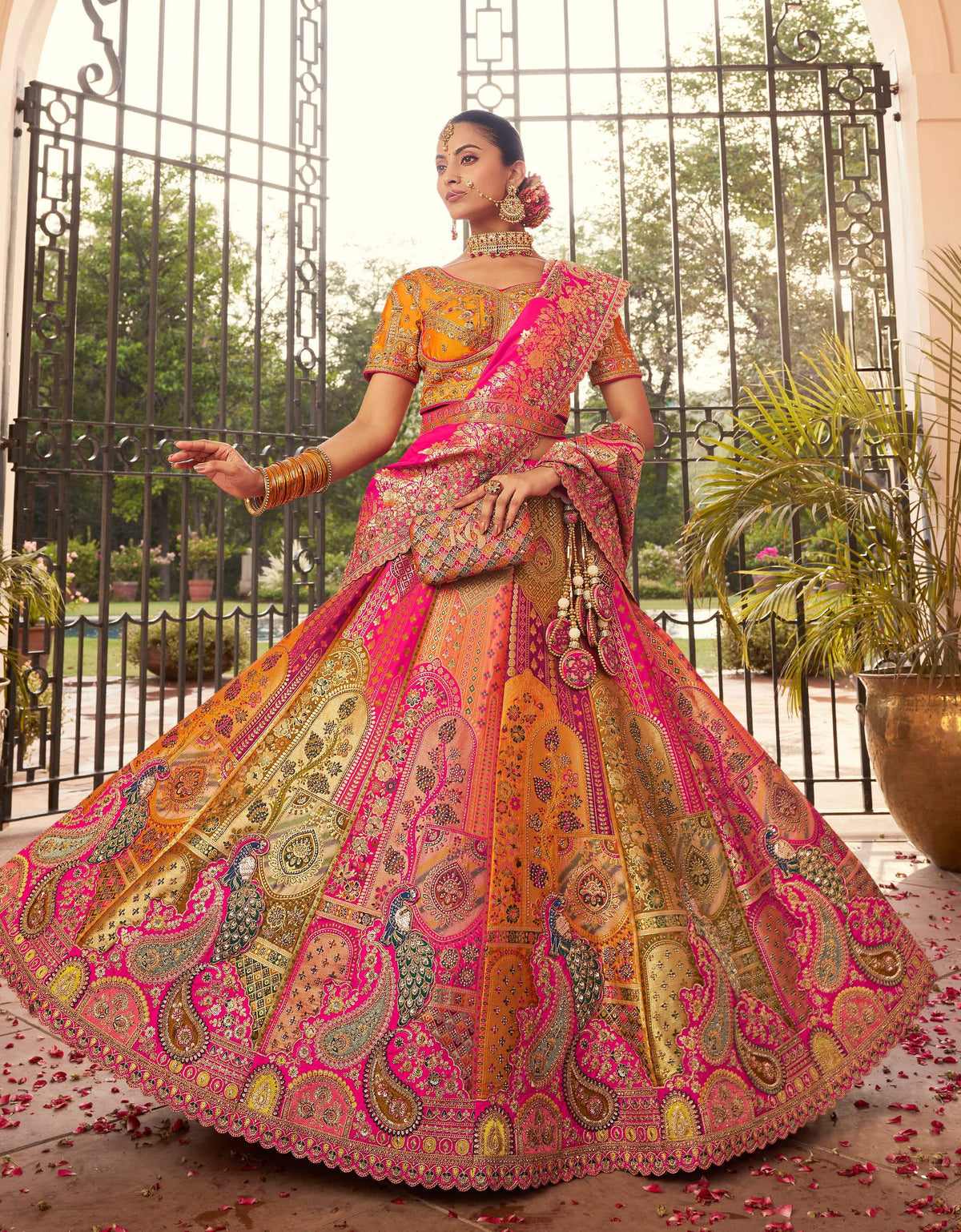 Monjolika Fashion Multi Colour Banarasi Silk Diamond Wedding Trendy Lehenga Choli | Grocsy