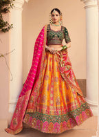 Monjolika Fashion Orange Banarasi Silk Diamond Wedding Trendy Lehenga Choli | Grocsy