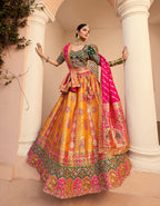 Monjolika Fashion Orange Banarasi Silk Diamond Wedding Trendy Lehenga Choli | Grocsy