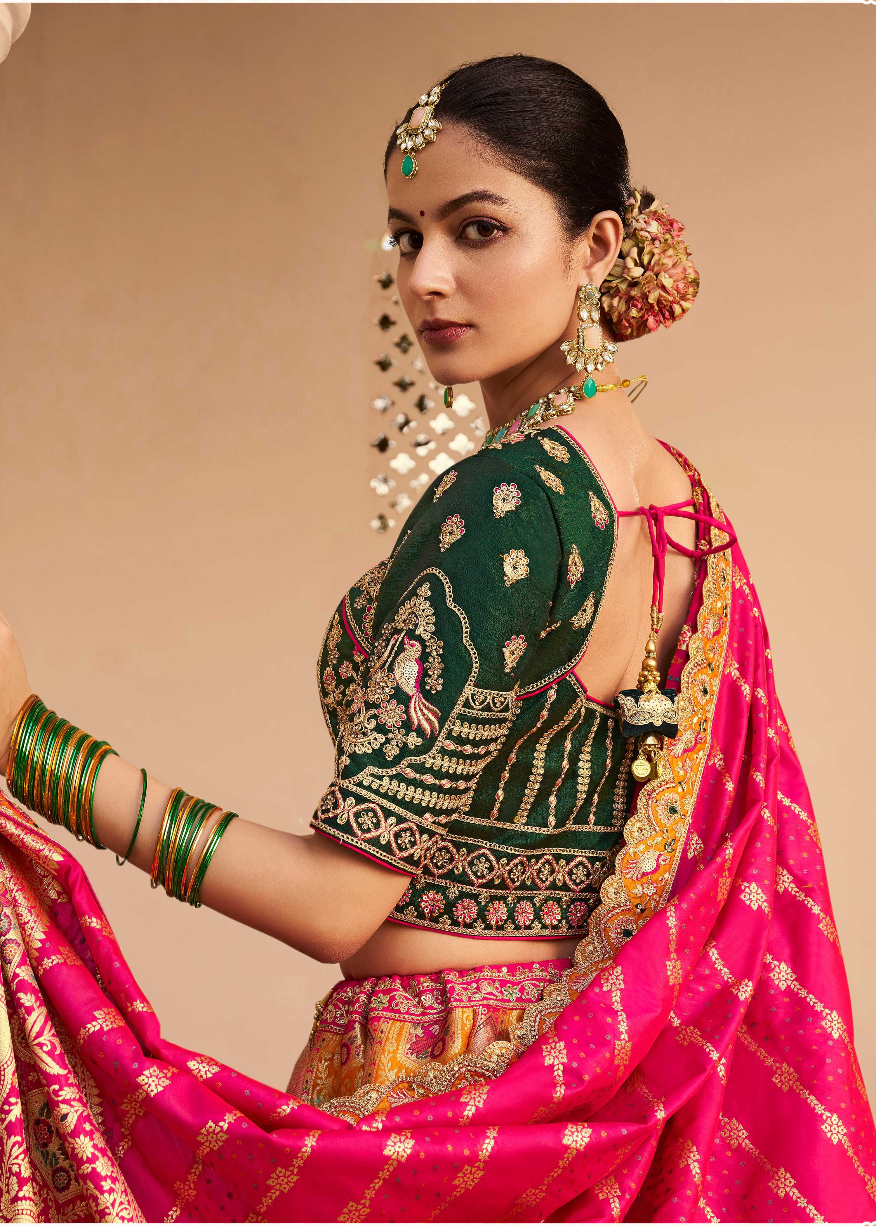 Monjolika Fashion Orange Banarasi Silk Diamond Wedding Trendy Lehenga Choli | Grocsy
