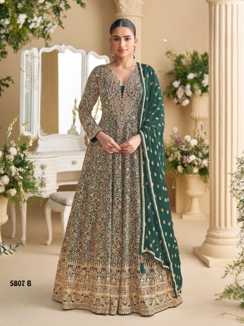 Anaita D Green Georgette Stitched Anarkali Suit with Sequence & Diamond Work | Grocsy
