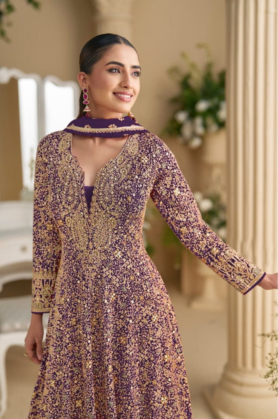 Anaita Violet Georgette Stitched Anarkali Suit with Sequence & Diamond Work | Grocsy